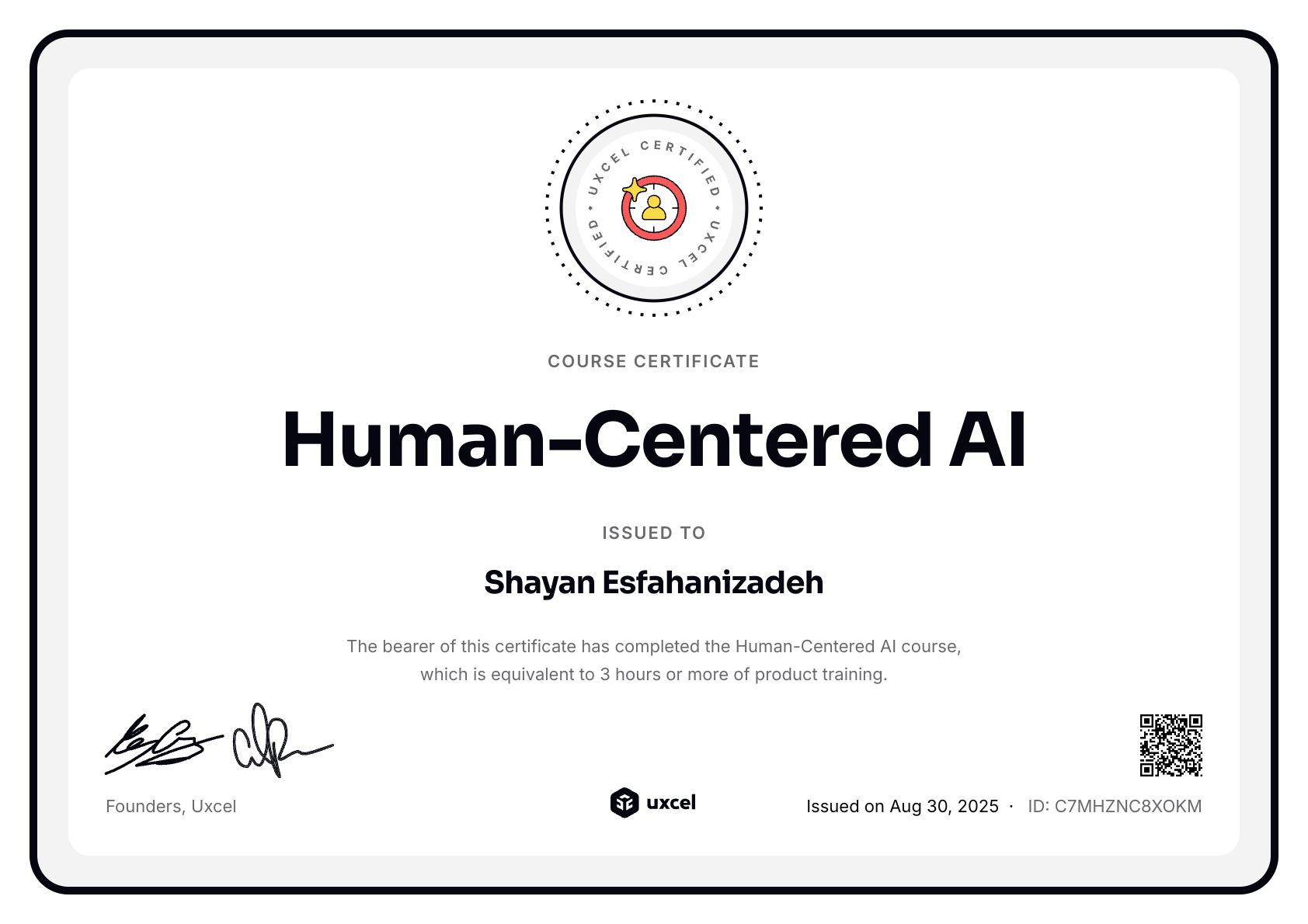 Shayan Esfahanizadeh's certificate